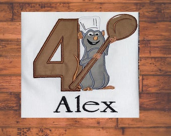 Birthday   The Chef mouse  shirt embroidery custom for kids 1st tru 9 years