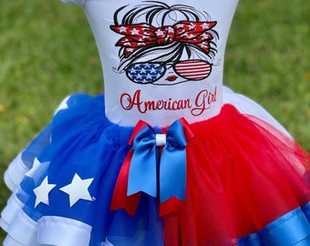 4th of July Tutu Set: Embroidered American Flag Outfit