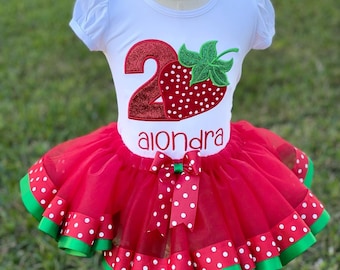Birthday Strawberry tutu set custom embroidery / personalized strawberry outfit