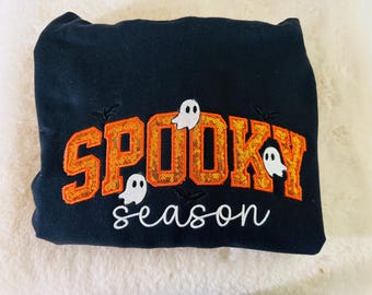 Spooky Season Embroidered Sweatshirt Sequin Ghost Crewneck Halloween Fall Pullover Autumn Gift