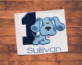 Embroidered Blue Dog Birthday Shirt: Personalized Kids Unisex Tee