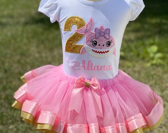 Birthday Shark Tutu Set: Custom Embroidered Girl Outfit