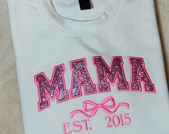Hand-Embroidered Mama Crewneck Sweatshirt – Mother's Day Gift