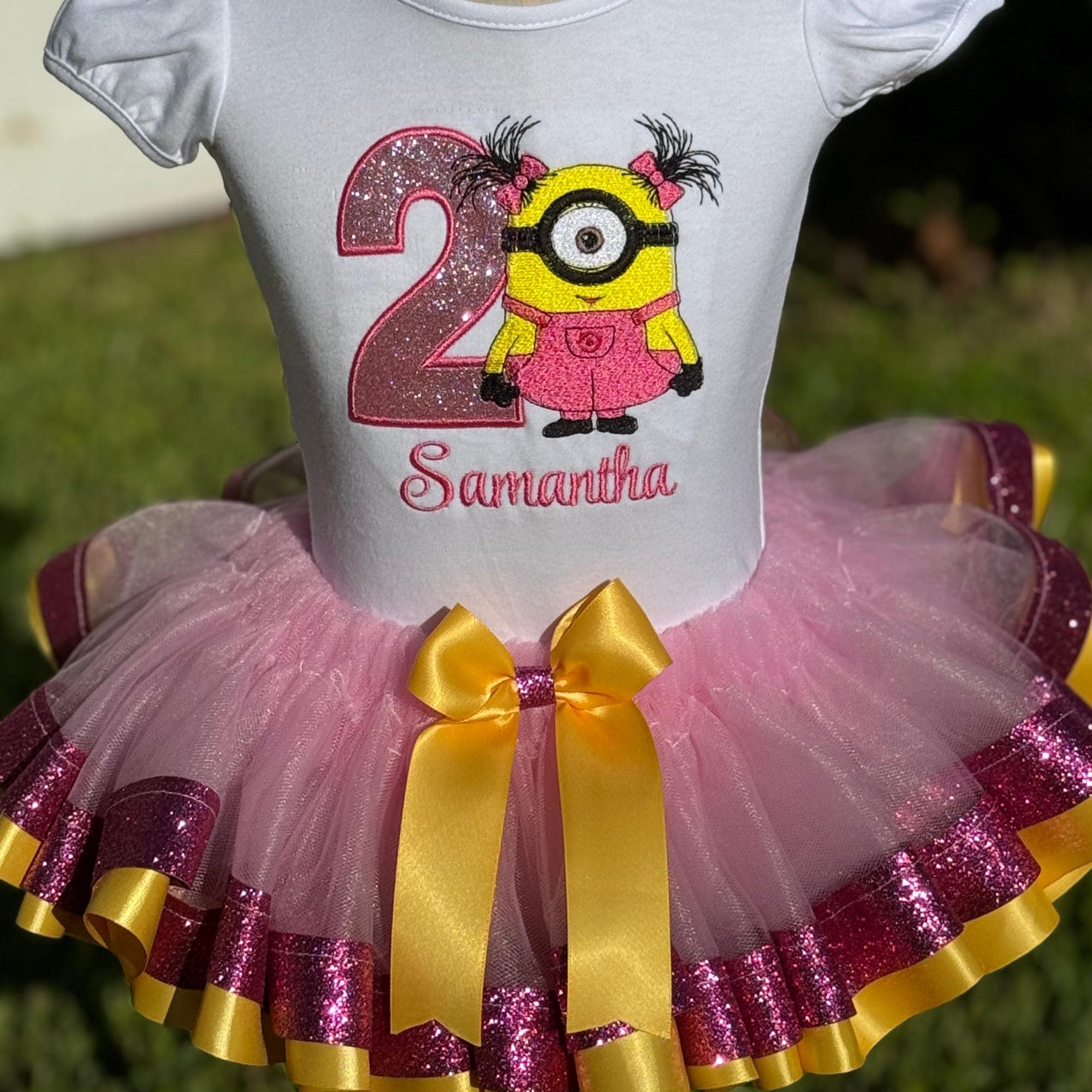 open lace back dress Despicable me tutu dress-minion tutu dress- Minion Dress- Minion costume
