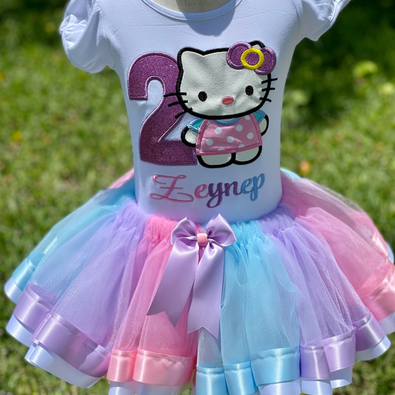 Birthday Cat Outfit/ Cat birthday outfit for girl custom embroidery image 1