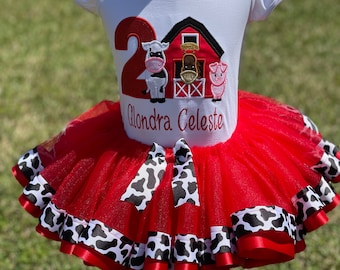 Embroidered Barn Farm Birthday Outfit, Custom Tutu Set