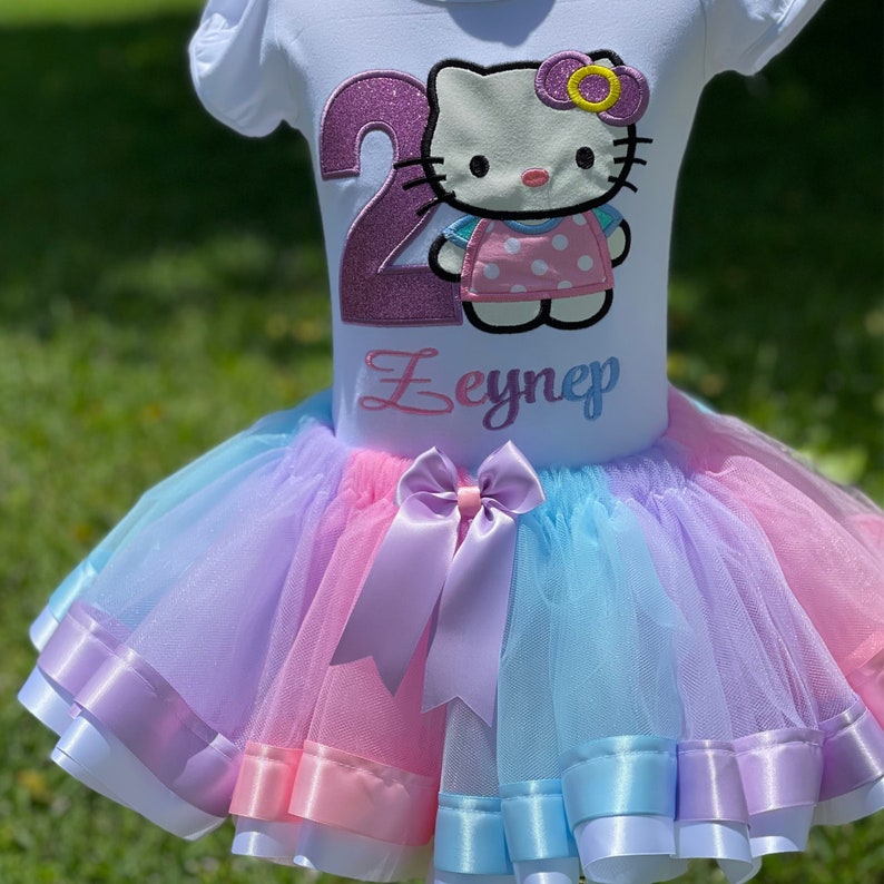 Birthday Cat Outfit/ Cat birthday outfit for girl custom embroidery image 2