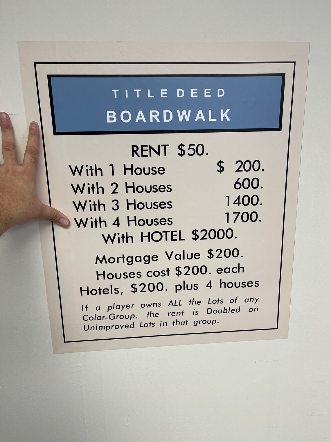 Monopoly Boardwalk Removable Wall Graphic | Etsy