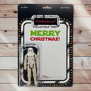 Merry Christmas Card w/ Vintage Star Wars Action Figure / Retro Star Wars Action Figure / New Greeting Card / Plastic Blister
