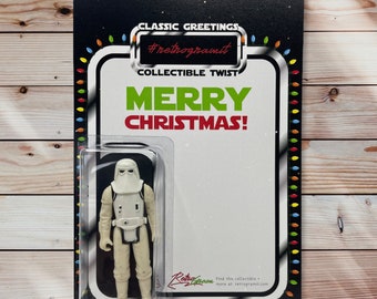 Merry Christmas Card w/ Vintage Star Wars Action Figure / Retro Star Wars Action Figure / New Greeting Card / Plastic Blister