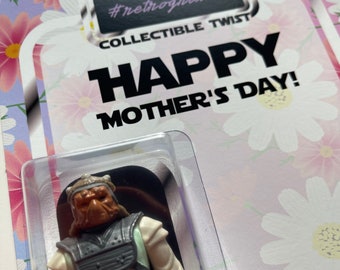 Mother&#39;s Day Card w/ Vintage Star Wars Action Figure / Star Wars Mom / Mothers Day Card Gift / Mom Star Wars Fan/ Random Figure