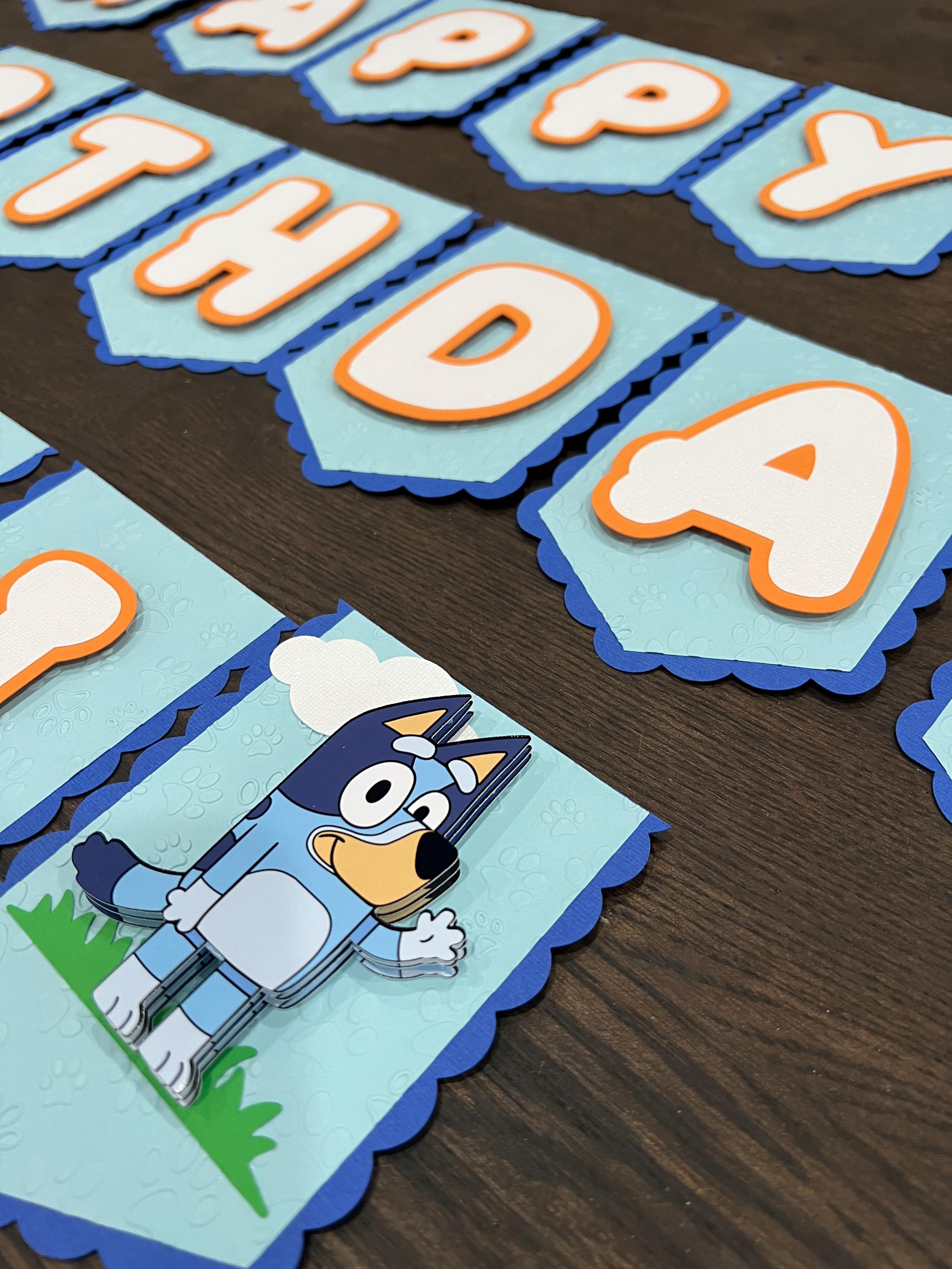 Personalized Bluey Birthday Banner – Blue and Orange Dog Theme