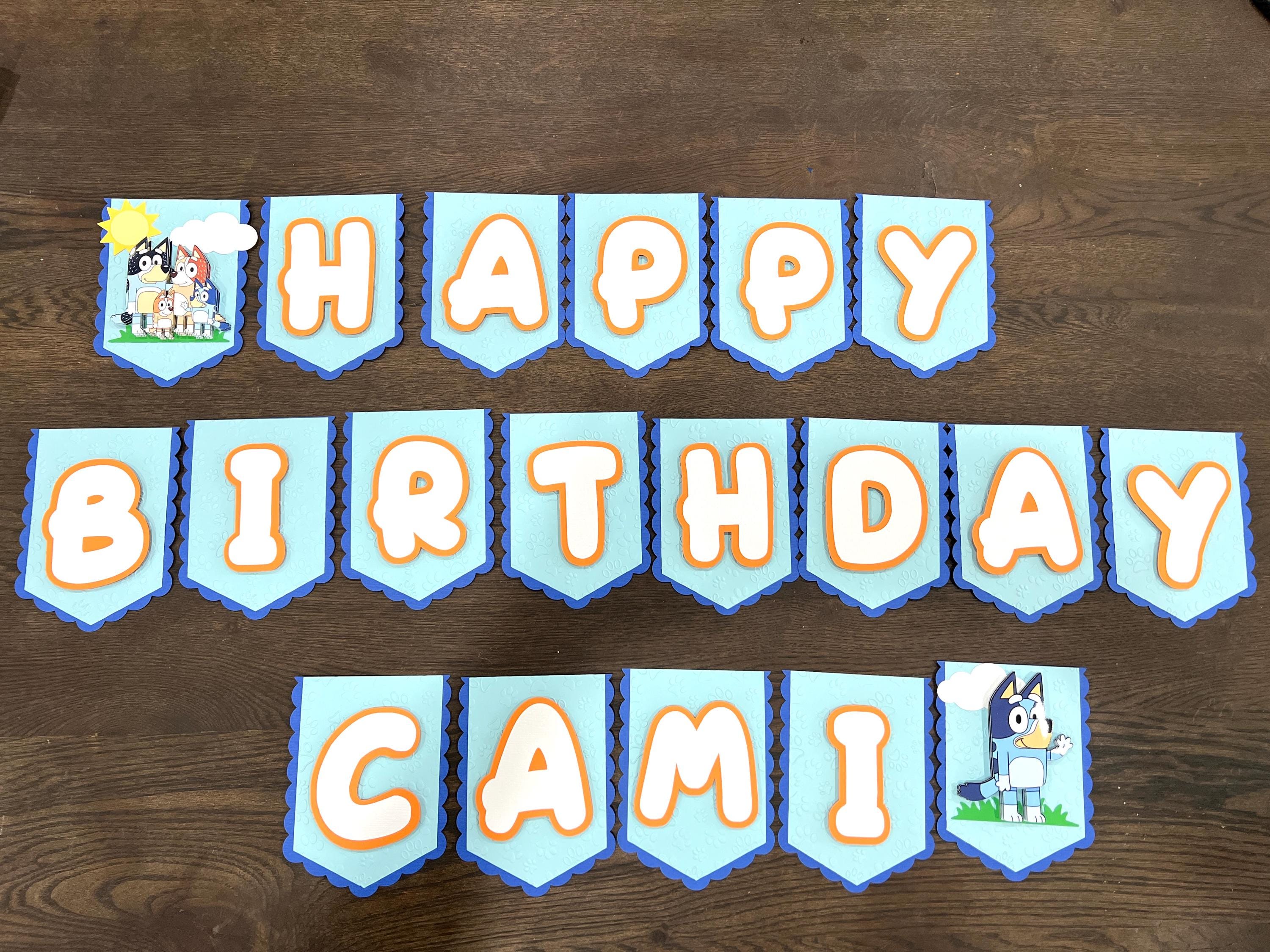 Personalized Bluey Birthday Banner – Blue and Orange Dog Theme