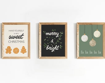Christmas Printable Wall Art Set of 3 | Christmas Wall Art | Christmas Decor | Holiday Decor | Christmas Sayings | Gingerbread | Ornaments