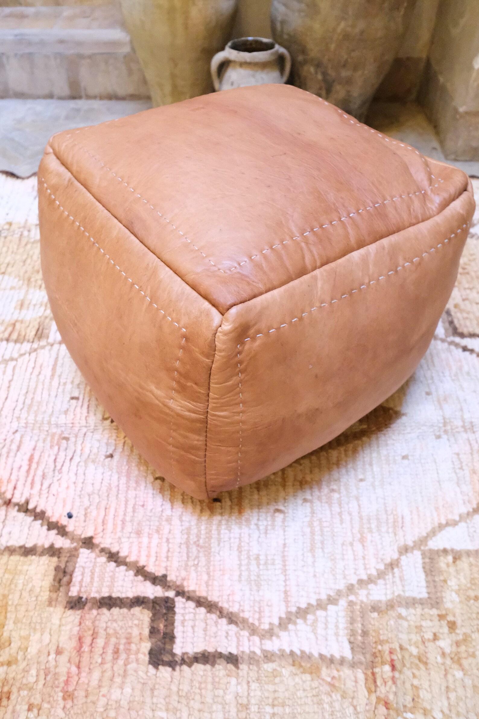 Moroccan Genuine Leather Pouf / Handmade Leather Pouf / Square Etsy UK