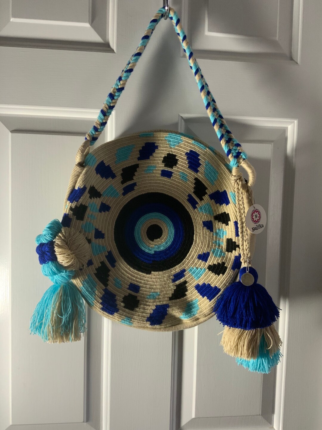 Evil Eye Collection Wayuu Round Bag With Short Handle Etsy