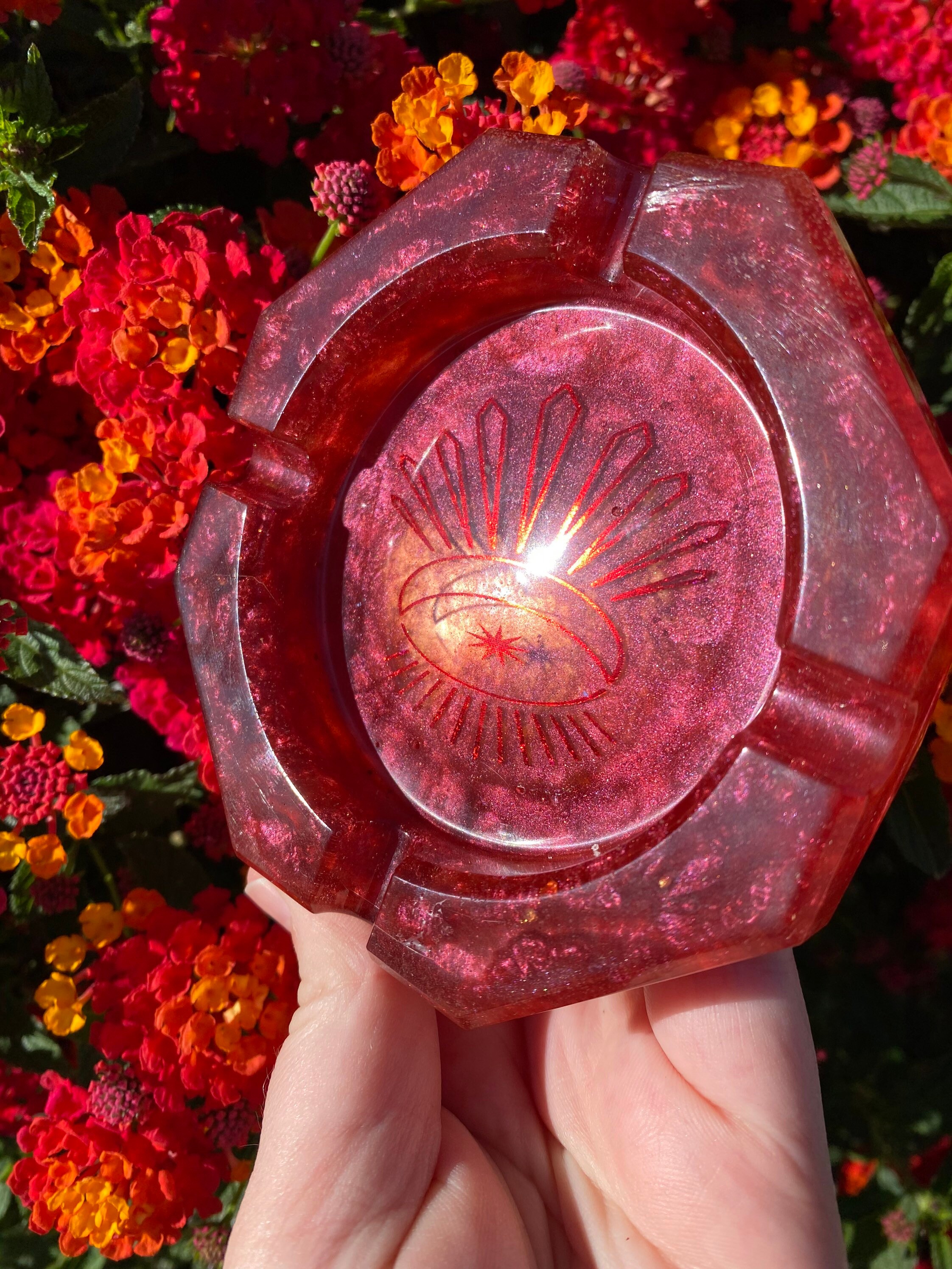 Evil Eye Resin Ashtray Red holographic glitter ashtray Etsy