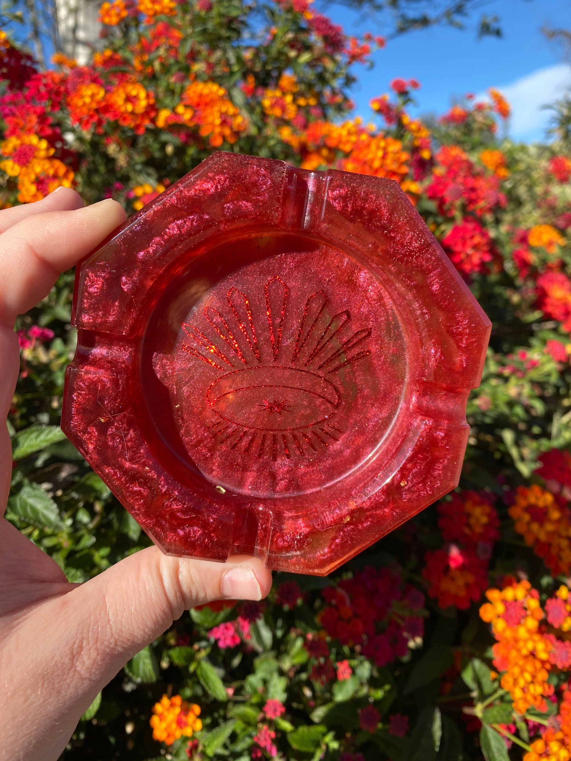 Evil Eye Resin Ashtray Red holographic glitter ashtray Etsy