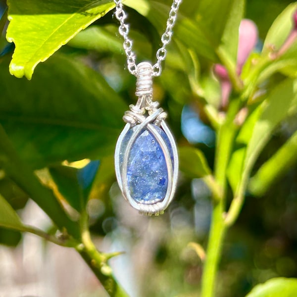 Blue Sapphire Silver Wrapped Necklace | Genuine Sapphire Jewelry | Crystal Healing Necklace | Birthstone Jewelry | September Birthstone