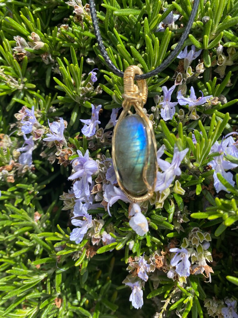 Labradorite Crystal Necklace Chakra Healing Pendant Mother\u2019s Day Gift Idea Brass Wire Wrapped Necklace