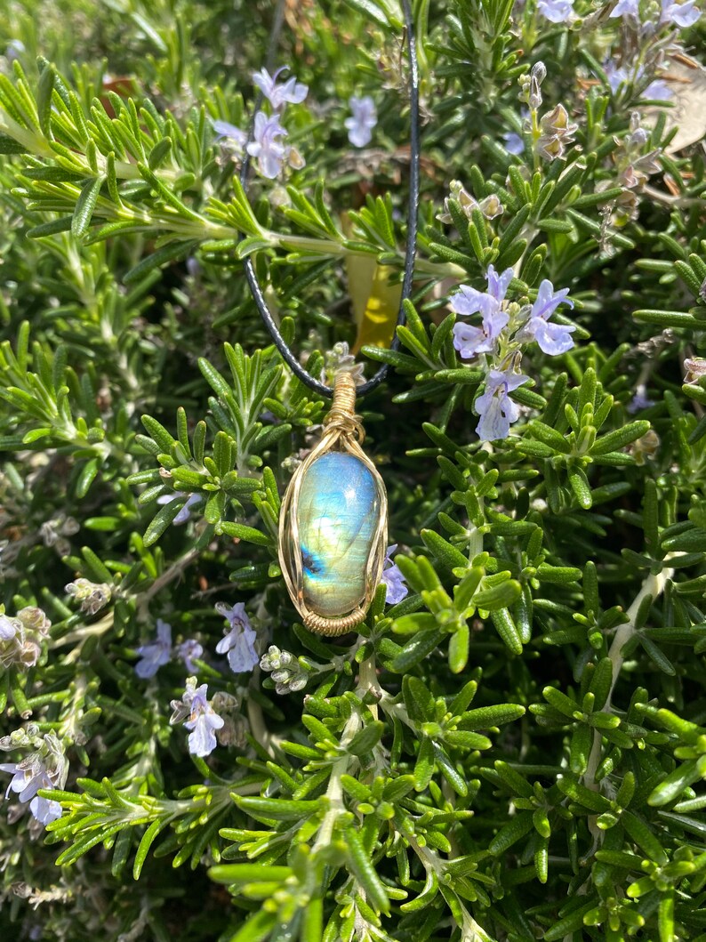 Labradorite Crystal Necklace Chakra Healing Pendant Mother\u2019s Day Gift Idea Brass Wire Wrapped Necklace