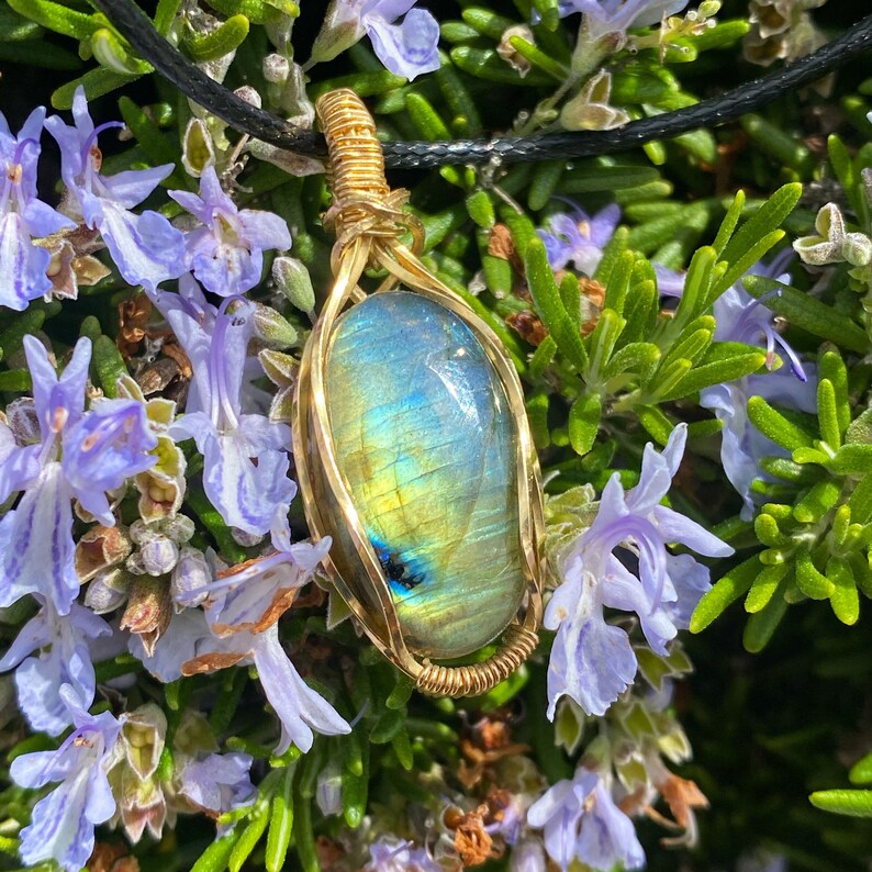 Labradorite Crystal Necklace Chakra Healing Pendant Mother\u2019s Day Gift Idea Brass Wire Wrapped Necklace