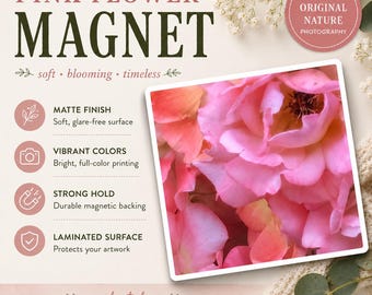 Pink Flower Magnet | Floral Nature Photography Fridge Magnet | Square Matte Magnet | Cottagecore Kitchen Decor | Botanical Gift