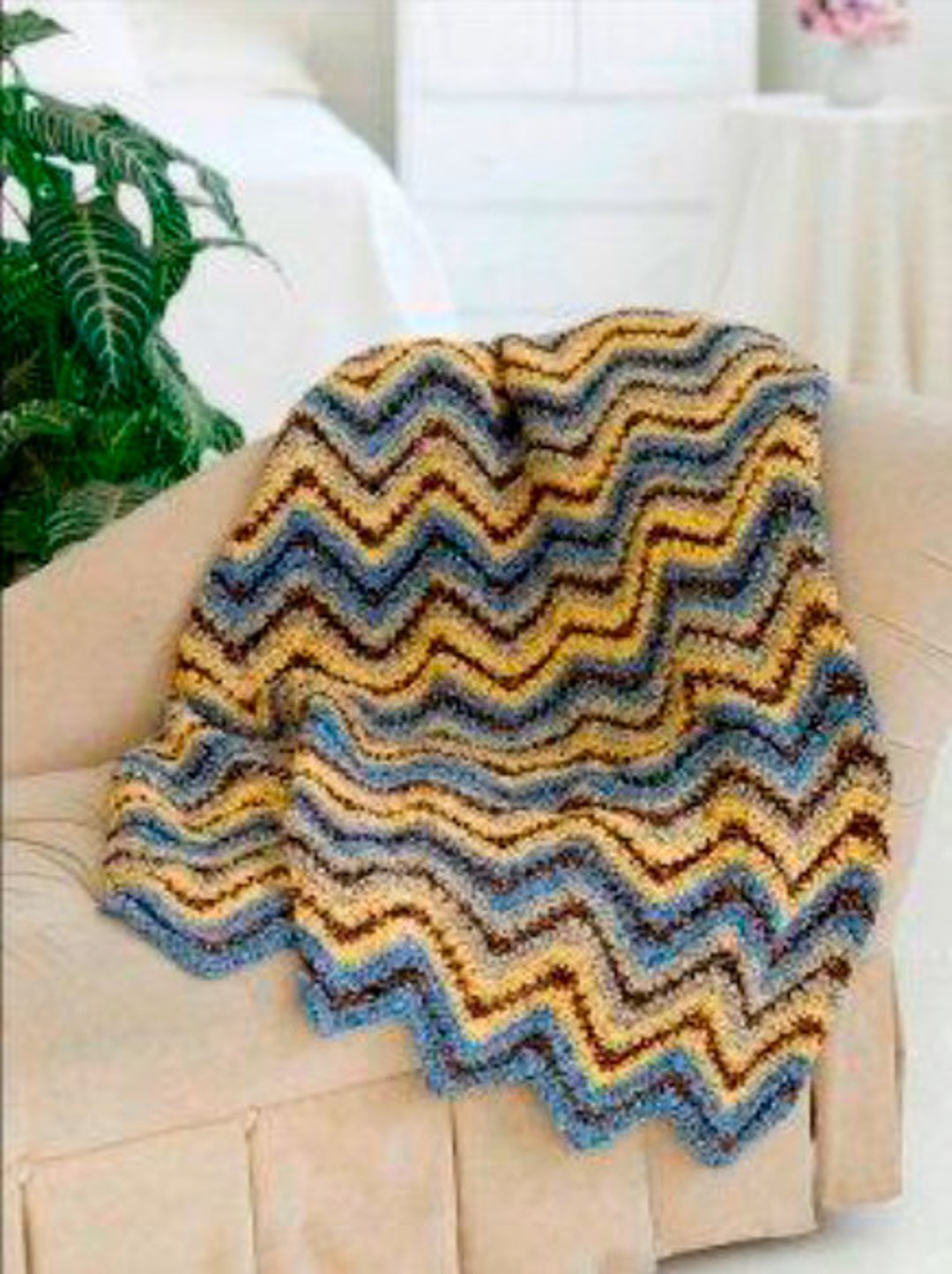 Vintage Blanket Crochet Patternblue and Yellow Crochet Afghan Etsy