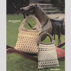 70s Vintage Macrame Hand Bag, Purse pdf Macrame Pattern, 2 designs with easy fit, to multiple handles 10" by 11" Instant PDF Download