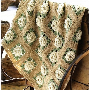 Rose in Bloom Vintage Crochet Afghan Pattern, Nursery Crochet, Victorian Roses Crochet Afghan Blanket Pattern,Crocheted Pattern,PDF Download