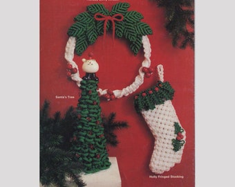 3 Macrame Vintage Patterns, Christmas Holiday Berry Wreath, Macrame Christmas Stocking, Handmade Christmas Tree, 1970s Christmas Ornaments,