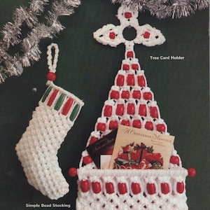 2 Macrame Vintage Patterns, Christmas Stocking, Macrame Christmas Tree Card Holder, Handmade Christmas Tree, 1970s Christmas Ornaments,