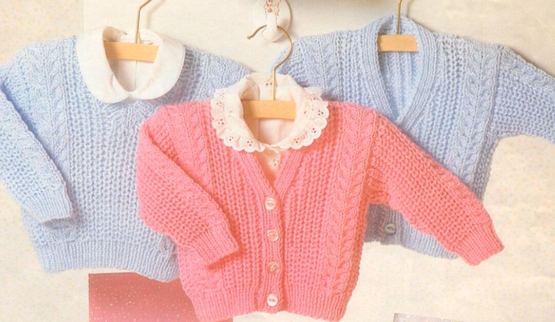 Baby V Neck Sweater and Cardigan Knitting Pattern PDF Vintage Etsy