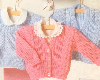 Baby V neck Sweater and Cardigan Knitting Pattern PDF, Vintage Baby Pattern,Easy to Follow,Instant Download PDF