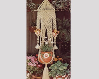 Vintage Macrame Pattern for Plant Hanger, PDF Macrame Wall Hanging Pattern, Plant Hanger and Pot Pattern Download