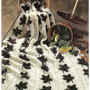 Afghan Crochet Vintage Pattern, Autumn Leaves Blanket Pattern, Granny Squares Throw Bedspread, PDF Crochet Pattern