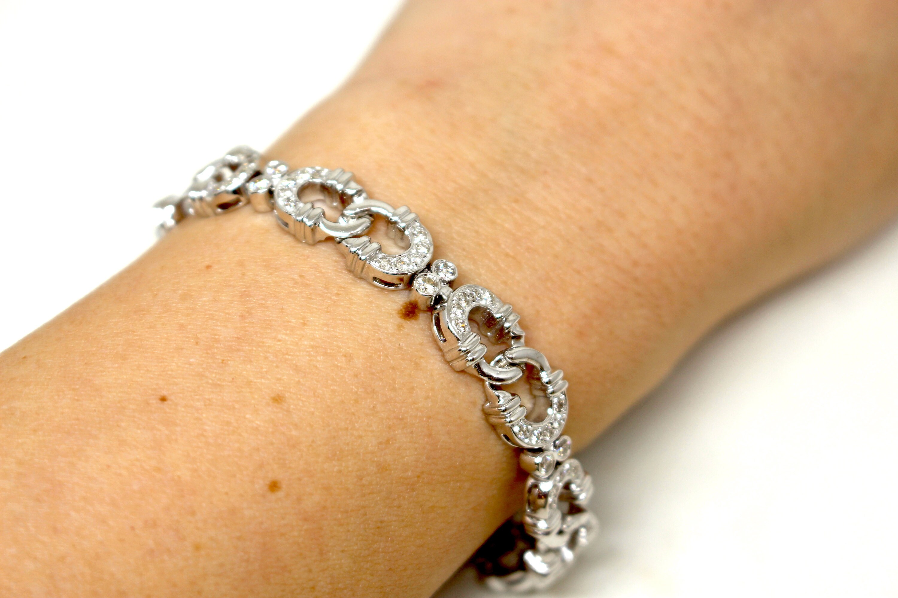 Lady's 14KT White Gold Diamond Link Style Bracelet Etsy
