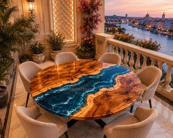 Luxury Round Resin Coffee Table Blue Epoxy Wood Table Handmade Live Edge Table Modern Living Room Furniture Custom Made