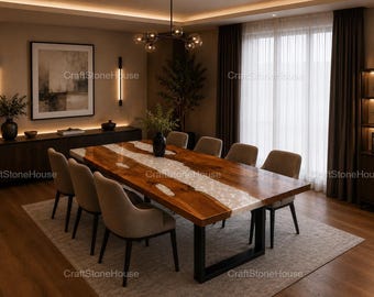 Handmade Epoxy River Table Top Natural Wood Slab, Custom Furniture