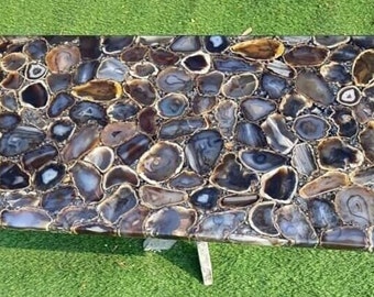 Agate Top Dining Tables Mid Century Modern Furniture/ Stone Coffee Table / Rectangle Sofa Center / Gems Table / Countertop Restaurant Decor