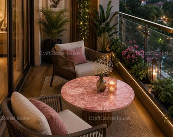 Pink Quartz Coffee Table, Round Luxury Accent Table, Modern Living Room Decor, Rose Stone Inspired Furniture