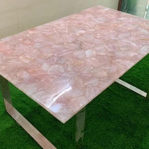 Rose Quartz Dining Table Luxurious Natural / Pink Rose Quartz Vanity Top / Modern Coffee Table / Agate Stone Table Top / Handmade Gift
