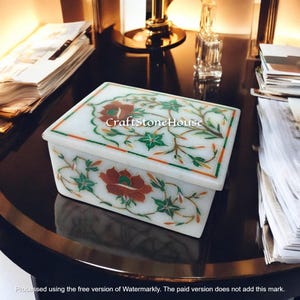 Vintage White Marble Unique Jewelry Box Handmade Floral Semi Precious Multi Inlay Stone Traditional Trinket Box Luxury Gift for Birthday