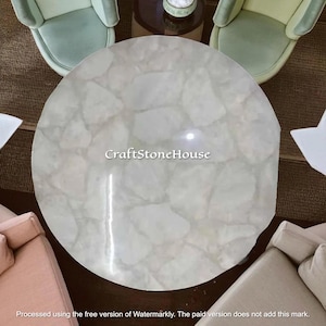 White Quartz Round Center Side Coffee Table Top Healing Crystal Handmade Arts Living Room Furniture Office Meeting Desk Housewarming Decor