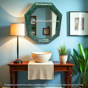 Luxury Malachite Stone Frame Mirror Semi-Precious Stone Inlay for Glam Home Decor