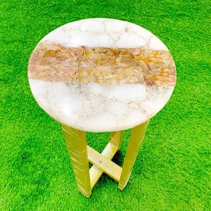 White Quartz Table Top Round Handmade Gemstone Coffee Table Console Bar Stone Top Luxury Home & Garden Decors Arts