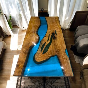 Handmade Blue Epoxy Resin River Coffee Table: Modern Wood Decor
