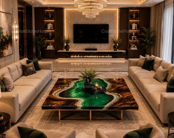 Green Epoxy Resin Coffee Table Square Wood Hallway Table Handmade River Table Modern Living Room Furniture Luxury Center Table
