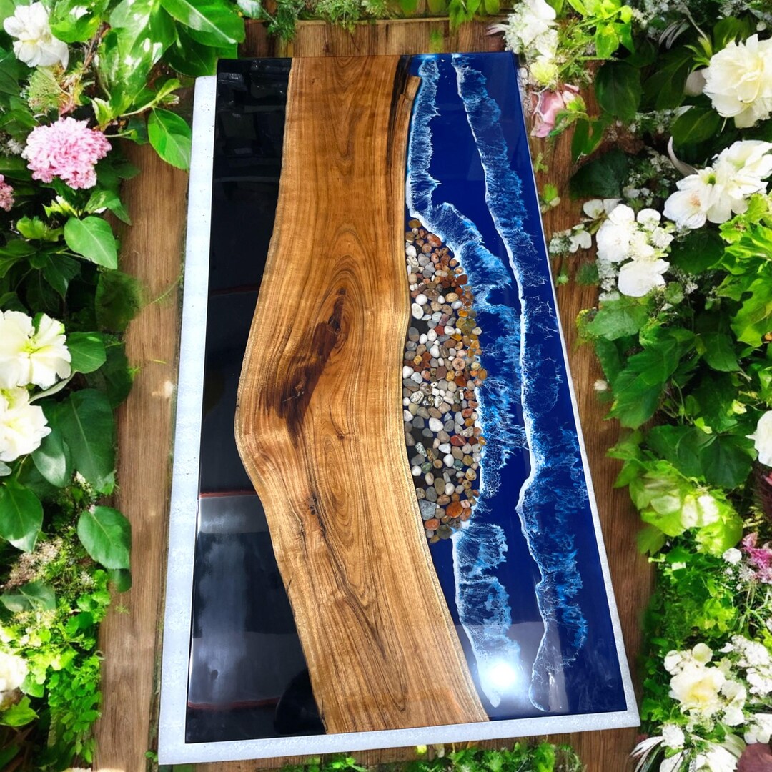 Blue Ocean Wave Epoxy Dining Table Custom Rectangle Countertop - Etsy
