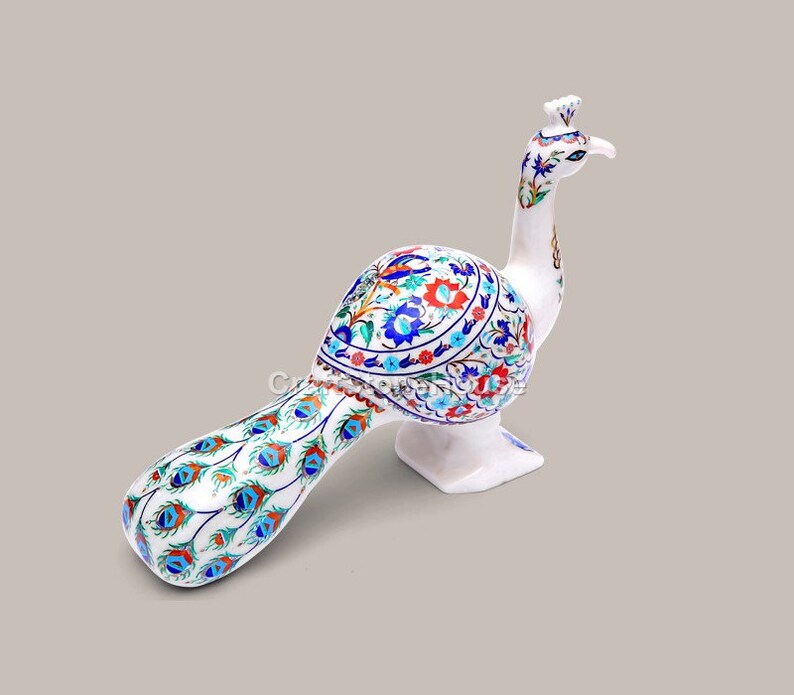 14 White Peacock Figurine Lapis & Carnelian Stone Etsy